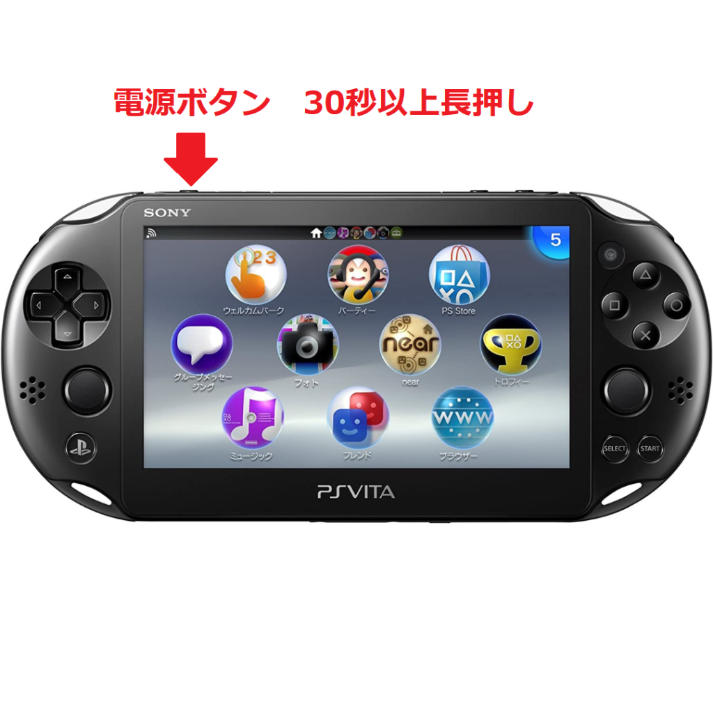 PS Vita本体の電源ボタンの位置（30秒以上長押し）